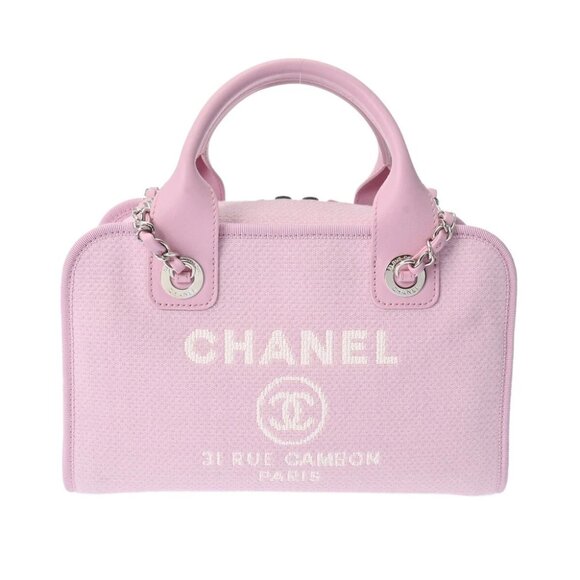 CHANEL Deauville Bowling Bag 2WAY Chain Shoulder Bag Pink - Picture 1 of 12